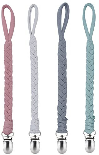 Schnullerkette Baumwolle Schnullerband Mädchen und Jungs Schnullerketten Clips für Lätzchen Dreieckstuch Sauger 4 Stücke(grau ） …