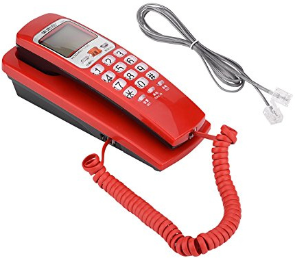 Corded Telephone, FSK DTMF Caller ID Display Wall Mounted Corded Landline Telephone, Last Number Redial, Anti Anti Interference, Storage and Query Functions, for Office, Hotel, Home, Red