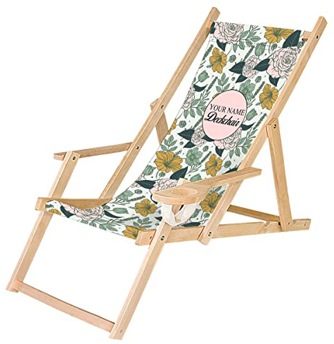 Ferocity Holz-Liegestuhl Personalisierbarer Klappbar Klappliegestuhl mit Armlehne und Getränkehalter Strandstuhl Motiv Azalien und Rosen [119]