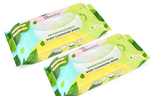 80x Omnitex Biodegradable Extra Large & Extra Thick Body Cleansing Wipes - Microwaveable | Rinse Free Wipes for Camping, Festivals, Elderly Bed Bath | Alcohol Free, With Aloe Vera & Vitamins | 2x 40pk