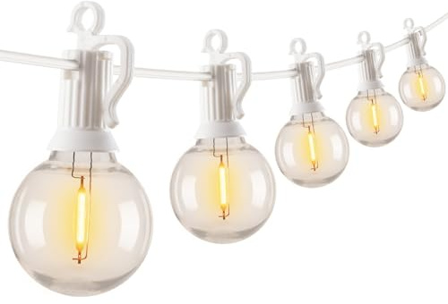 Brightown Outdoor String Lights, 50FT 25 G40 Bulbs Shatterproof Patio Lights, IP65 Waterproof Dimmable Hanging Connectable Globe LED Outdoor Lights for Backyard, Bistro, Porch, Deck, Balcony, White