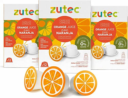 Zutec - Orange Juice Pods - DG Compatible Pods - 3 Cases with 12 capsules - 36 Pods