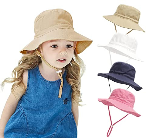 YANWANG Bebé Niños Ajustable Bucket Sun Hat, UPF 50+ Protección Solar Gorra de Playa para Niños Pequeños Niñas(Khaki,6-24Months)