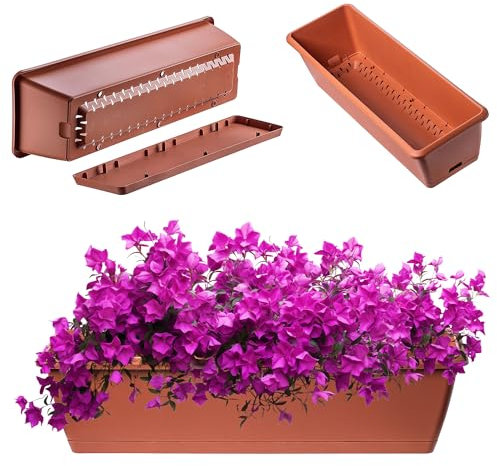KADAX Blumenkasten 60 cm, Terracotta – Pflanzkasten aus Kunststoff mit Untersetzer, widerstandsfähig und pflegeleicht, für Blumen und Kräuter im Außenbereich