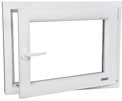 Fenster - Kunststofffenster Weiss BxH 1000x800 mm - Garagenfenster/Gartenhausfenster/Kellerfenster 100x80 cm 2-fach Verglast - Din Links - Funktion Dreh Kipp