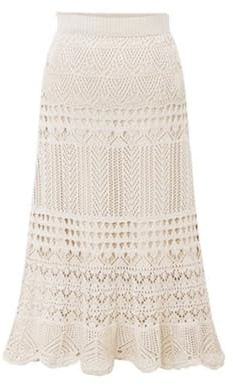 JITEM Jupe Longue en Dentelle au Crochet pour Femmes, tricotée ajourée, Taille Haute, Moulante, Longue Queue de Poisson, Jupe sirène