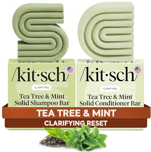 Kitsch Tea Tree Shampoo & Conditioner Set – Anti Dandruff Shampoo Bar & Conditioner Bar - Hair Care for All Hair Types - Free of Paraben, Sulfate & Silicone - 2 pcs
