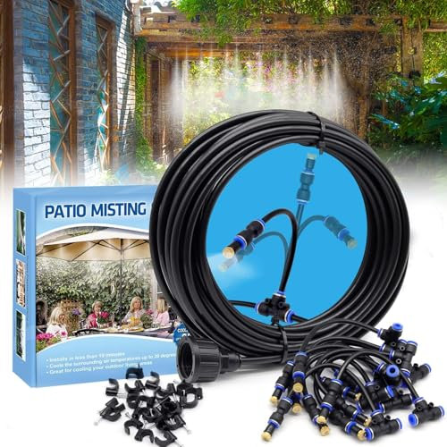 Kit de nebulización de Agua para Exteriores(10M), Sistema de enfriamiento de nebulización para Patio, Sistema de pulverización de neblina para Exteriores…