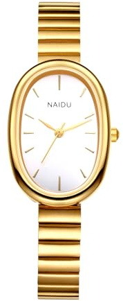 OIDEA Reloj de pulsera ovalado para mujer: reloj de pulsera dorado elegante analógico de cuarzo para mujer, acero inoxidable, con escala de trazos de esfera, ajustable, resistente al agua, regalo para