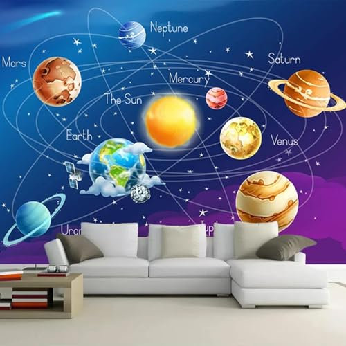 MIXUEXUNLU Mural Wallpaper 3D Cartoon Planet Solar System Photo Wallpaper Children's Room Bedroom Wall Painted Living Room Wallpaper