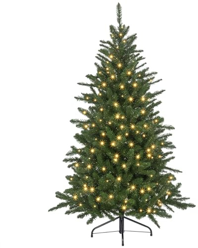 HOMCOM Árbol de Navidad 150 cm Árbol de Navidad Artificial con 220 Luces LED 588 Ramas y Patas de Metal Árbol Navideño para Salón Interior Verde