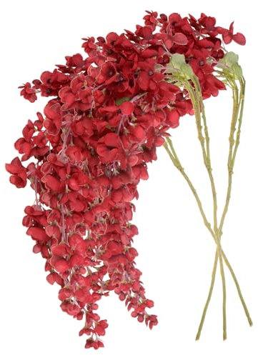 M METERXITY 3-Pack 3.18Feet Red Silk Wisteria Hanging Flowers, 6 Branches Artificial Wisteria Flowers, Fake Wisteria for Wedding Decor, Party, Floor Vase, Balcony, Wall Decoration