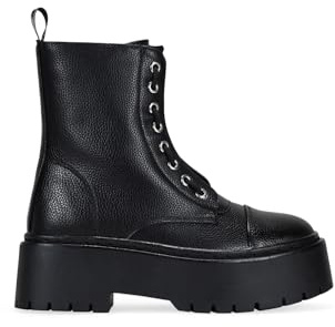 BOSANOVA Botas Militares Negras Estilo Punk para Mujer con Cremallera Central, Cordones en Vertical y Suela de Plataforma de 5.5 cm Dentada. Cierre con Cremallera. Calzado para Mujer Negro 39