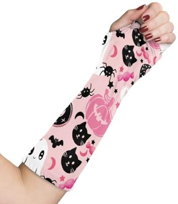 Rnyleeg Pink Arm Cast Cover Cute Ghost Cast Cover Arm for Women Girls Washable Arm Plaster Cover Length 11.4 Inch x 10-13 Inch Reusable Arm Cast Protector Bat Spider Cat Pumpkin Print