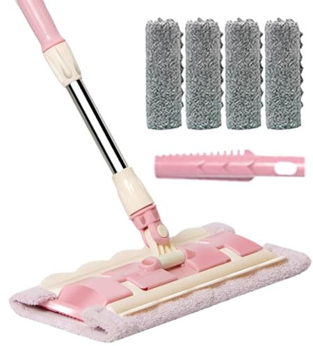 , scopa a frange per cucina con 4 teste lavabili, include raschietto per polvere e manico regolabile a 360 gradi per la pulizia