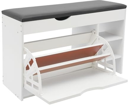 Shoe Bench with Cushion, Entryway Shoe-Changing Benchs with Seat, Storage Bench with Hidden Compartments Cabinet Shoe Rack with Flip-Open Storage Box for Living Room, Bedroom, Hallway (White)