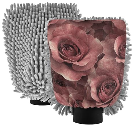 Guantes de lavado de coche con rosas rojas y marrones para lavar coches, esponjas para lavar el coche