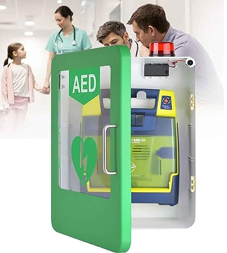 Cassetta di pronto soccorso, Armadietto for defibrillatore semiautomatico esterno (DAE), contenitore a parete con allarme, luce di emergenza, design con angoli arrotondati for casa e ufficio.