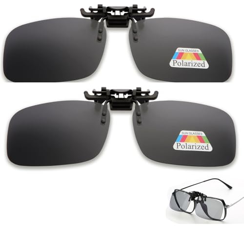 Quesuc 2 Pièces Clip Lunettes De Soleil Polarisées, Relevable Et Ultra Léger, Surlunettes De Soleil, Clip Solaire, Homme, Femme, Anti-Uv