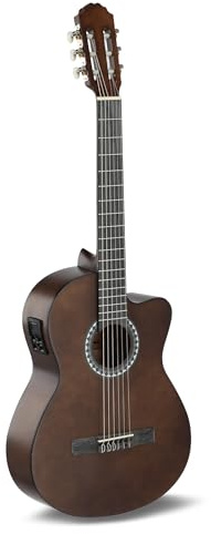 GEWA E-Akustik Klassikgitarre Basic - Classic Electro - 4/4 - Korpus Linde - Tonabnehmer 4-Band EQ mit Stimmgerät - Cutaway - Walnussfarben