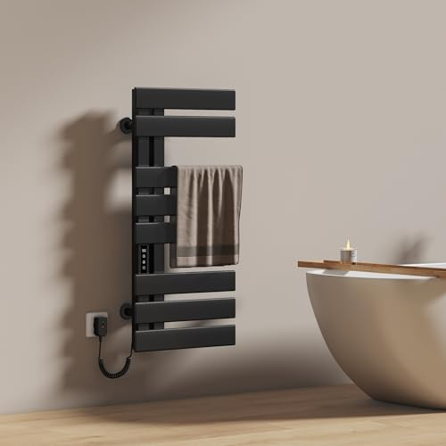 EMKE Scaldasalviette Elettrico da Bagno 850 x 400 mm,Portasalviette Riscaldato Elettrico, Nero 230W, Scaldasalviette Elettrico con Controllo Intelligente della Temperatura