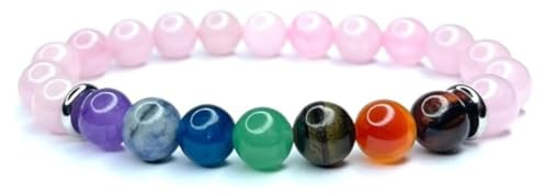 7 chakra-armband av naturstenar - 8 mm pärlor - handgjorda | damsmycken | natursten armband - litoterapi smycken, Taille unique, Halvädelsten, 7 chakran