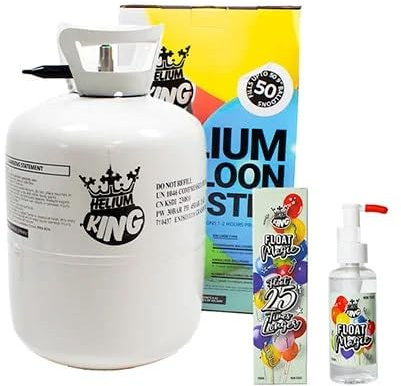 Helium King Disposable Helium Gas Canister Fills Up to 50 Latex or 20 Foil Balloons with Float Magic 100ml Balloon Treatment Bundle – Long Lasting Helium Balloon Kit for Parties, Weddings & Events