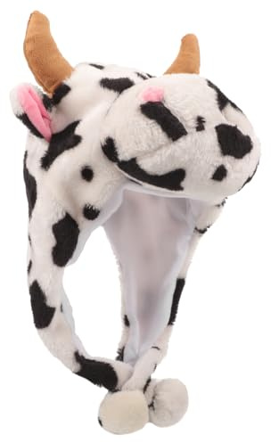 UPKOCH Cappello di Mucca di Peluche Divertente Orecchie e Corno Morbido per Ragazzo Ragazza e Adulti, Copricapo Caldo per Feste a Tema, Cosplay e Spettacoli Teatrali