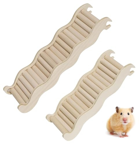 MIPIACE 2 Pièces Pont pour Hamster 26x7.6cm et 21x7.6cm Echelle d'escalade en Bois pour Gerbilles Échelle en Bois pour Hamster Accessoire Jouet Hamster Escalier pour Rat Chinchilla Souris