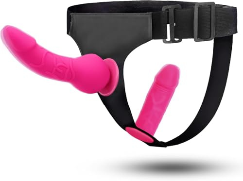 Cintura dildo per donna, dotata di due realistici anelli in silicone rimovibili, adatta per coppie eterosessuali e lesbiche, e che consente una doppia penetrazione con un anello per le coppie