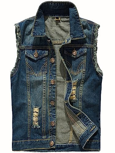 Kelmon Jeansväst i rippad vintagestil, vardaglig motorcykelväst, ärmlös cowboyjacka, BLÅ, S