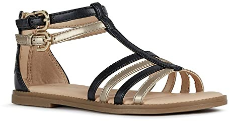 Geox J Sandal Karly Girl, Sandalias para Niña, Multicolor (Black/Platinum), 34 EU
