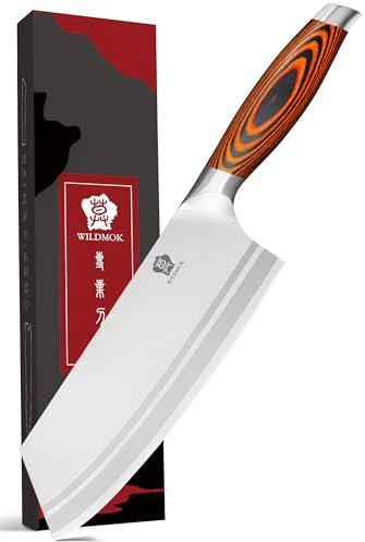 WILDMOK Nakiri - Coltello professionale asiatico asiatico, 20 cm, con manico in legno Pakka