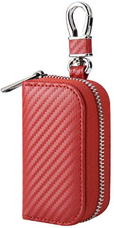 MONOJOY Faraday Pouch for Car Keys, Car Key Signal Blocker Case, Faraday Bag and Box Combination, Leather Anti Theft RFID Blocking Box, Keyless Remote Control Smart Fob Cage with Hook (Red)