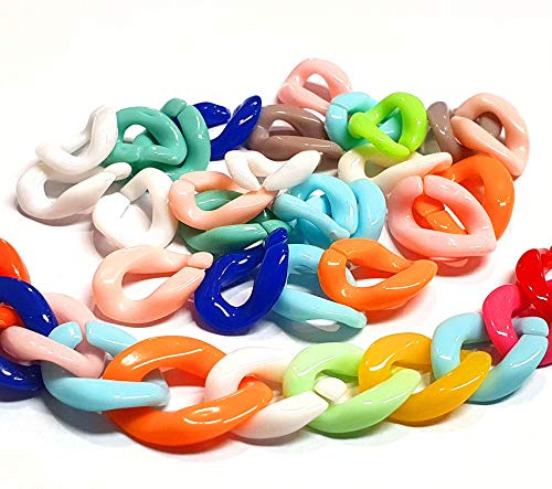 Perlin - Catena con 3 m a maglie collegate barbazzale, in plastica, ovale, 19 mm, multicolore, clip a C, per la creazione di gioielli, collane, bracciali e fai da te