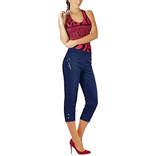 Ladies Cherry Berry Capri Cropped 3/4s Elasticated Summer Pants#Navy Capri Trouser#UK 12