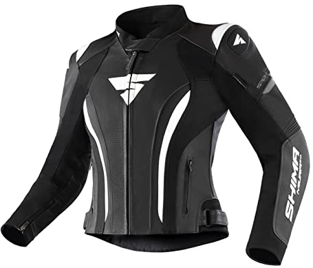 SHIMA Miura 2.0 Motorradjacke - Leder, Damen, Sportjacke mit Rücken-, Ellbogen- und Schulterprotektoren, perforiertes Leder, für 2-teilige Kombi (34, Schwarz/Weiß)