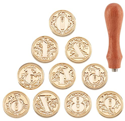 CRASPIRE Vaxsigillstämpelset 10 st vaxförseglingsstämpelhuvuden 0-9 siffror design med trähandtag för inbjudningar kuvert födelsedag presentkort scrapbooking