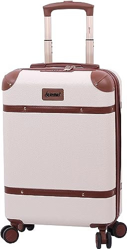 Aerolite Ultraleiser Handgepäckkoffer mit 8 Rädern, stilvoll, klassisch, Retro-Vintage-Stil, ABS-Hartschale, Handgepäck mit 4 Doppel-Hinomoto-Rädern und TSA-Schloss, 55 x 35 x 20, cremefarben