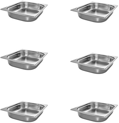 AcMax Lot de 6 récipients gastronormes GN 1/2 - En acier inoxydable - 4 l - Profondeur : 65 mm