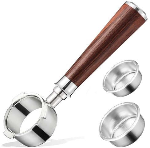 alouweekuky Portafiltro sin fondo 51mm, 3 Orejas Portafiltro Cafetera Compatible con DeLonghi Dedica EC680/EC685/EC785/EC820/EC850/EC860, Tamiz de Acero Inoxidable con Palisandro de Primera Calidad