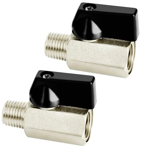 Valvola a sfera 1/4 pollici, 2 mini valvola a sfera filettatura interna, in ottone nichelato, mini valvola a sfera filettatura esterna, mini valvola a sfera rubinetto a sfera, per collegamenti