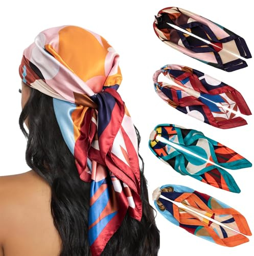 HBselect 4 Pezzi Foulard Donna Quadrato 90x90 cm Sciarpe Donna Seta Multiuso Sciarpa Bandana