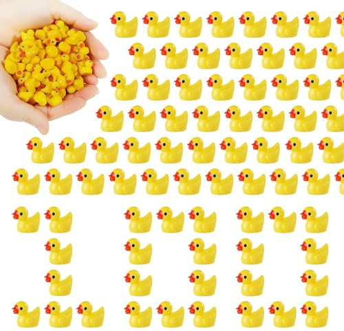 Mini Enten - 100 Stück, Figuren Harz Tiny Ducks, Kleine Enten für Aquarium Miniaturgarten Deko DIY Potting Micro Landschaft Dekorationen (Gelb)