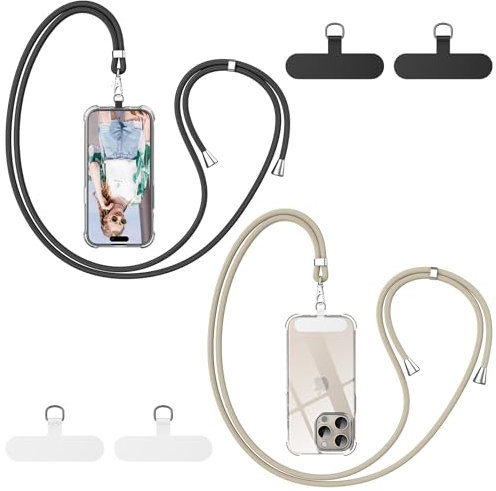 caslord Handyband Universal, 2 Stück Handyband und 4 Universelles Pad, Handy band mit Hülle kombinierbar, Einstellbar und Abnehmbar - Schwarz+Gold