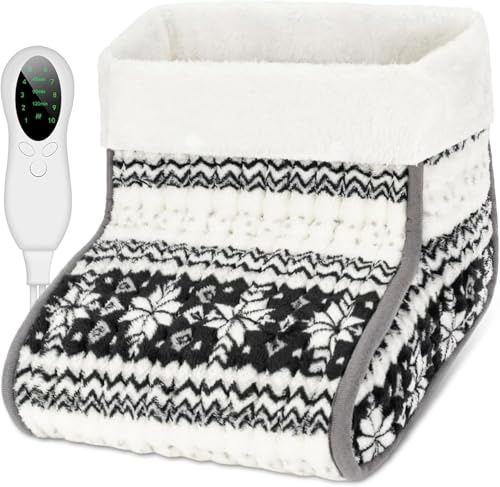 Biutee Chauffe-pieds électrique, chauffe pied 10 Niveaux de Température 30-60 ℃ et Minuterie 45/90/120 min, Doublure Intérieure Lavable 90 W, Jusqu'à la Pointure 44 Blanc et Noir