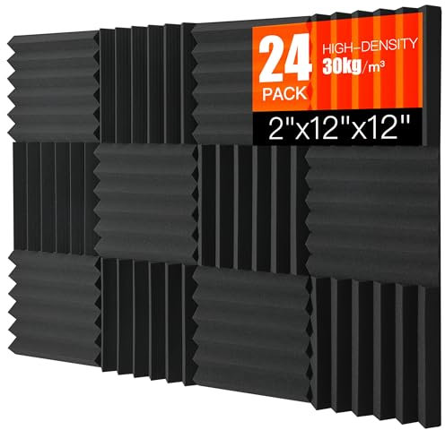 SAIQIANG Akustikschaumstoff Platten, 24 Stück 5x30x30cm Schalldämmung, Schallschutzmatten & Schallabsorber für Studio & Aufnahmestudios Gaming-Raum