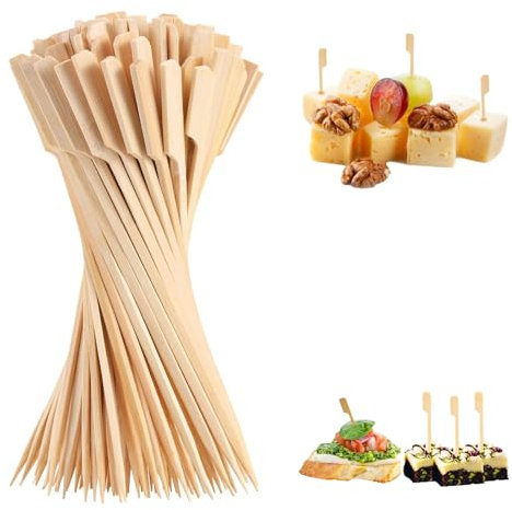 Cuhostki Bamboo Skewers, 9 cm, 100 Pieces, Light Brown, Eco-Friendly, Versatile, Premium Quality, Flat Handle Design, Easy to Carry