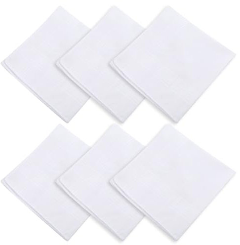 Piriuuo 6 Stück Weiße Herren Taschentücher, Taschentücher aus Bio-Baumwolle Stoff Taschentücher Herren 40 * 40 cm Weiches Taschentuch aus Reiner Baumwolle Kleine Einstecktücher für Frauen und Männer