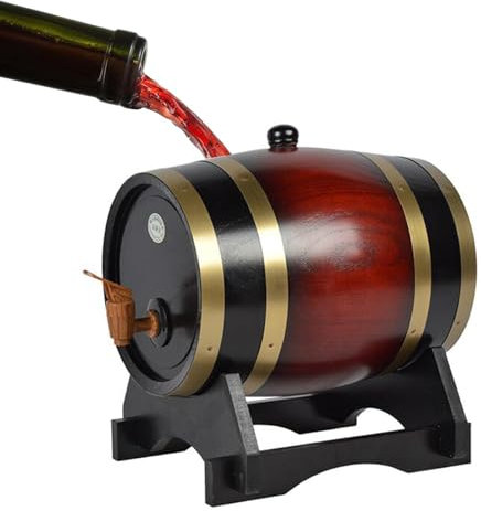 Barril de Envejecimiento de Roble - Barril Personalizado de 1,5 L y 3 L, Dispensador de Barril de Whisky con Sellado | Barril de envejecimiento de roble con soporte y espiga, barril de madera para beb